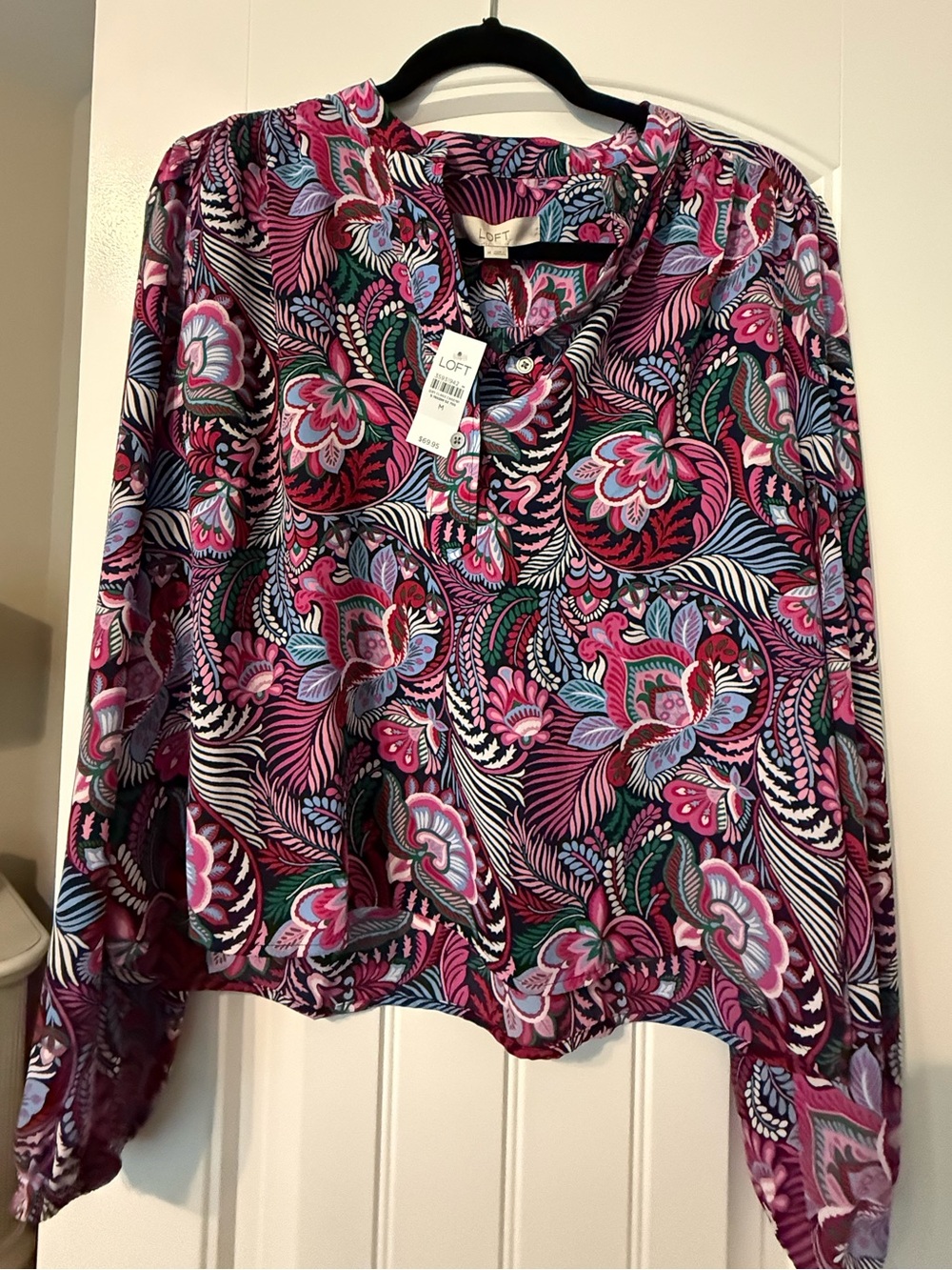 LOFT Pink Multi Floral Henley Blouse
